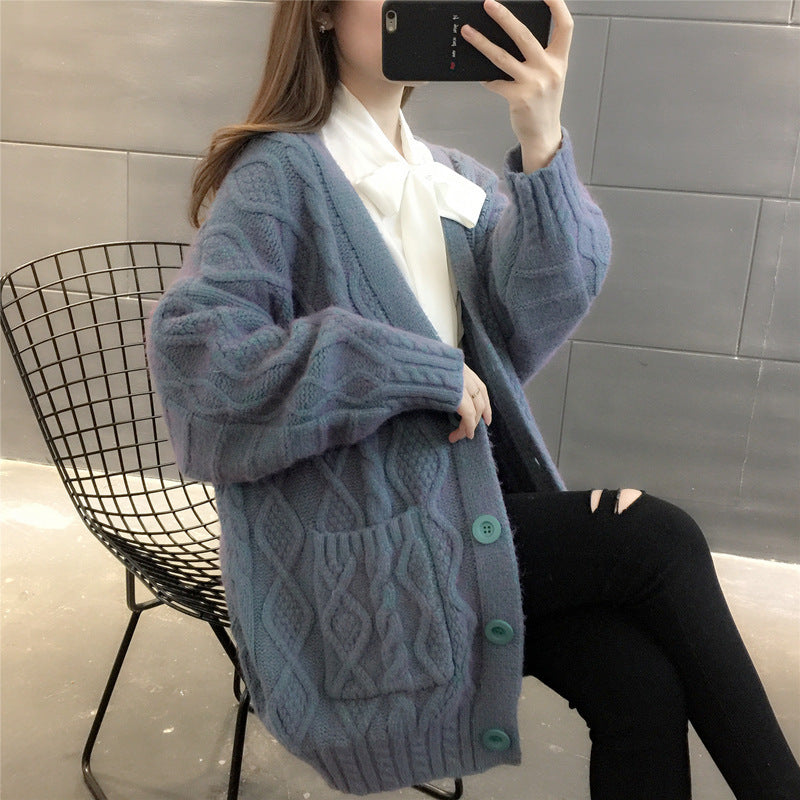 Damen Wabenstrick Oversized Cardigan mit Taschen und Knopfdetail Drune