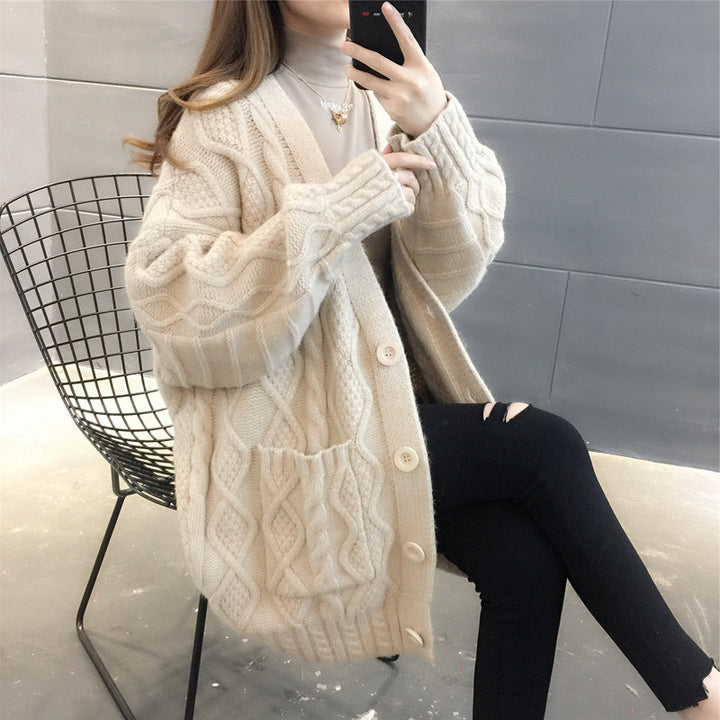 Damen Wabenstrick Oversized Cardigan mit Taschen und Knopfdetail Drune
