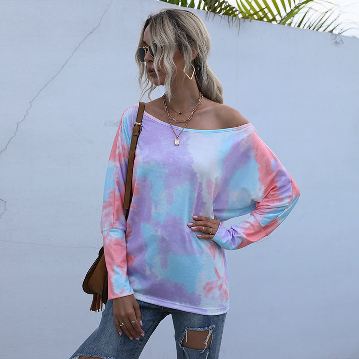 Damen lässiges Off-Shoulder Oberteil mit buntem Farbverlauf Drune