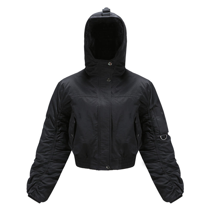Damen cropped Outdoor-Jacke mit verstellbarem Kapuzenkragen und elastischen Bündchen Drune