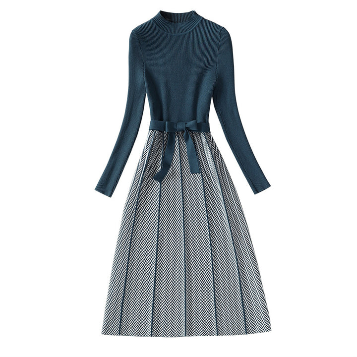 Damen Strickkleid mit strukturierter Oberseite und fließendem Rock Drune