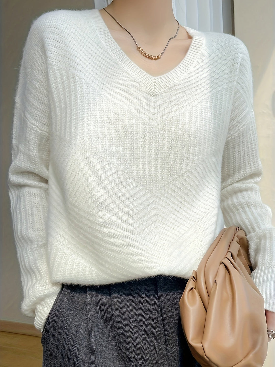 Drune | V-Drune | Wollpullover aus 100% Wolle und einfarbigem Design Pullover Damen - Perfekt für jeden Tag