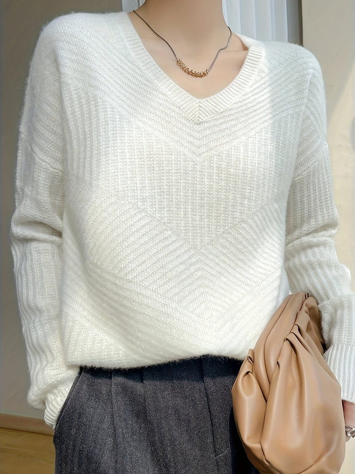 Drune | V-Drune | Wollpullover aus 100% Wolle und einfarbigem Design Pullover Damen - Perfekt für jeden Tag