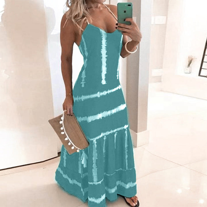 Damen Spaghetti-Träger Maxikleid mit Floreszenz-Details Drune