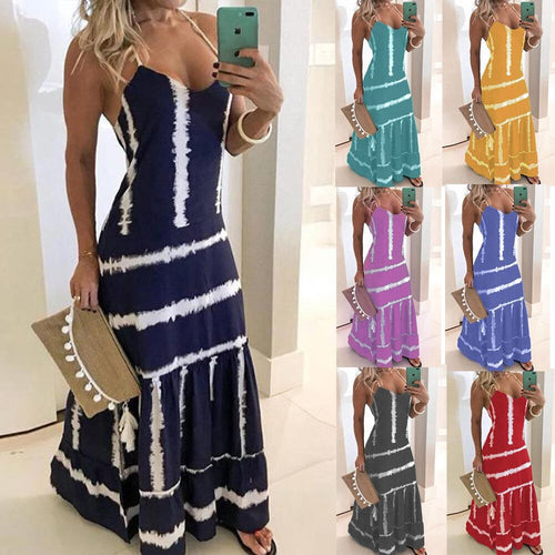 Damen Spaghetti-Träger Maxikleid mit Floreszenz-Details Drune
