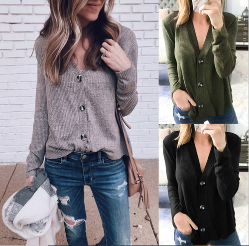 Damen Langarmshirt mit dekorativen Knopfdetails Drune