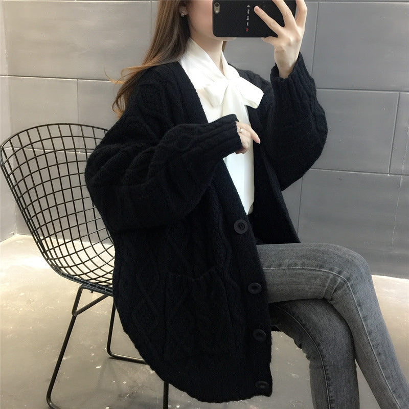 Damen Wabenstrick Oversized Cardigan mit Taschen und Knopfdetail Drune