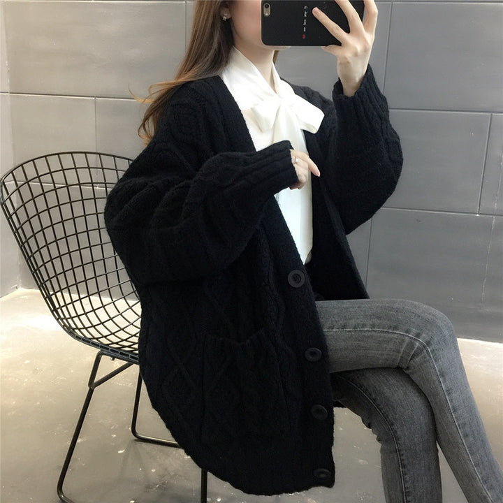 Damen Wabenstrick Oversized Cardigan mit Taschen und Knopfdetail Drune
