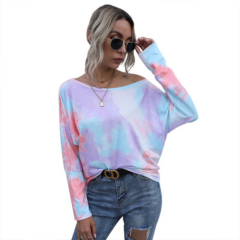 Damen lässiges Off-Shoulder Oberteil mit buntem Farbverlauf Drune