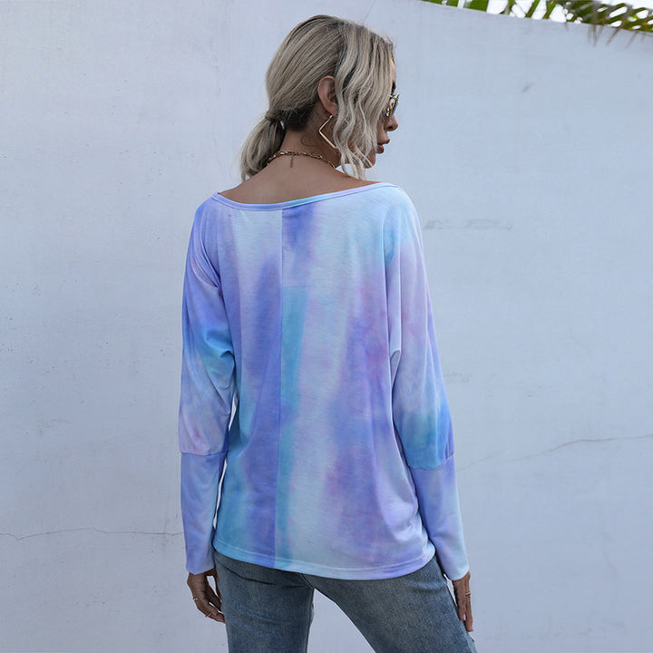 Damen lässiges Off-Shoulder Oberteil mit buntem Farbverlauf Drune