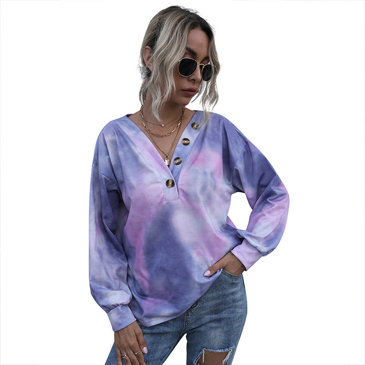 Damen Oversized Pullover mit tiefem V-Ausschnitt und modischen Knopfdetails Drune