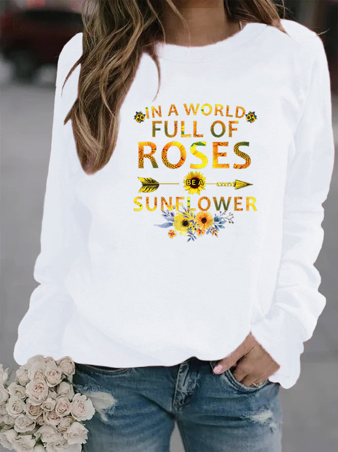 Damen Sweatshirt mit inspirierendem Motiv und Blumenverzierung Drune