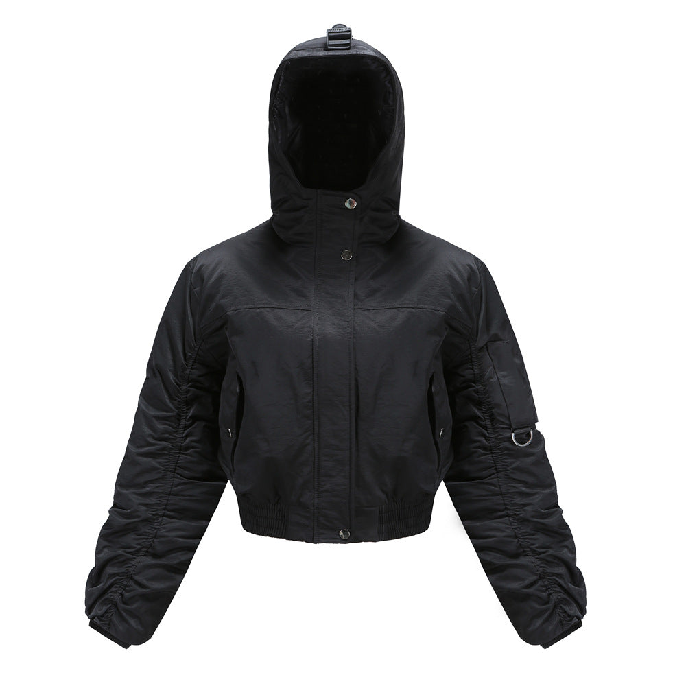 Damen cropped Outdoor-Jacke mit verstellbarem Kapuzenkragen und elastischen Bündchen Drune