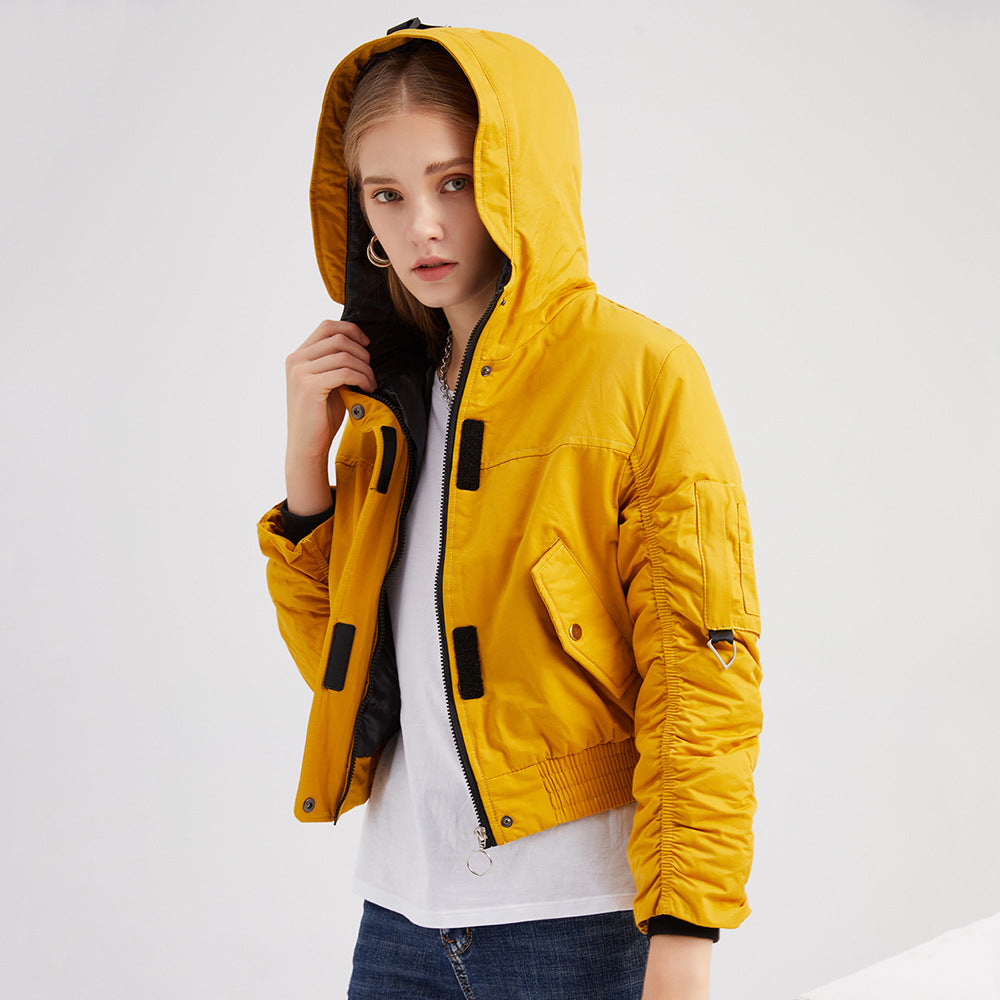 Damen cropped Outdoor-Jacke mit verstellbarem Kapuzenkragen und elastischen Bündchen Drune