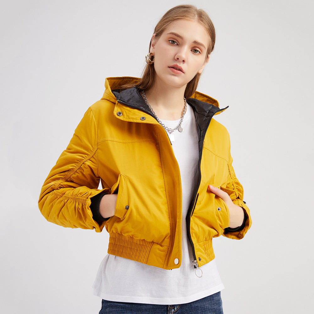 Damen cropped Outdoor-Jacke mit verstellbarem Kapuzenkragen und elastischen Bündchen Drune