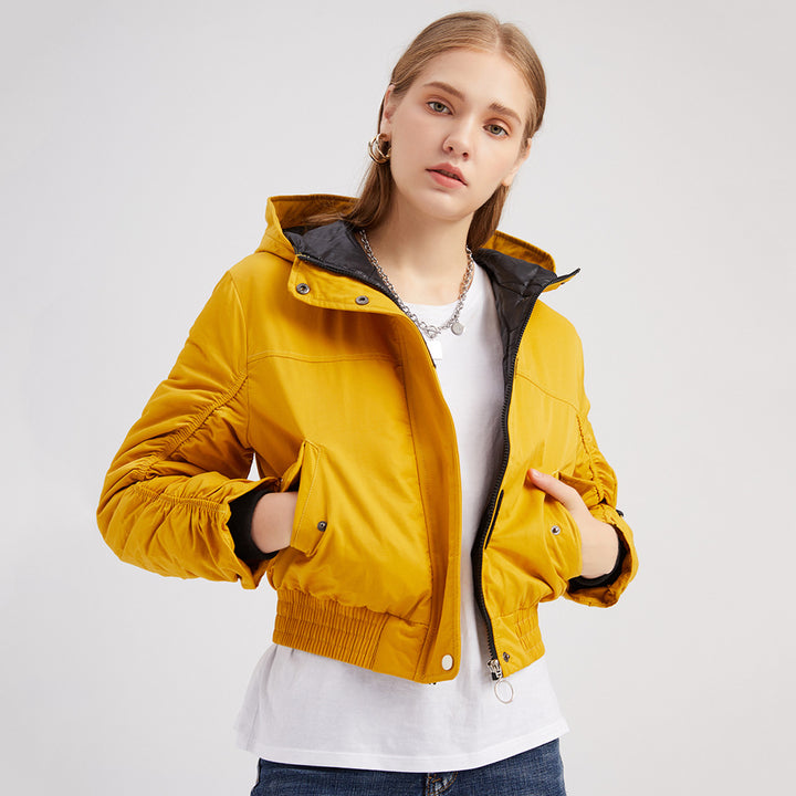 Damen cropped Outdoor-Jacke mit verstellbarem Kapuzenkragen und elastischen Bündchen Drune