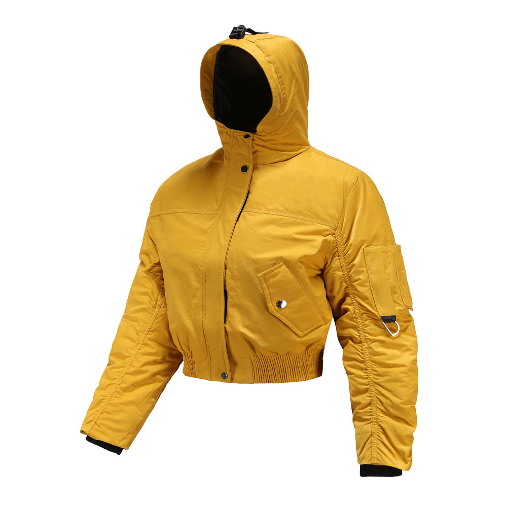 Damen cropped Outdoor-Jacke mit verstellbarem Kapuzenkragen und elastischen Bündchen Drune