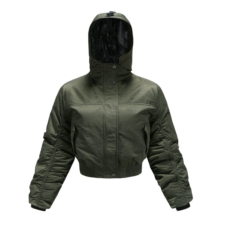 Damen cropped Outdoor-Jacke mit verstellbarem Kapuzenkragen und elastischen Bündchen Drune