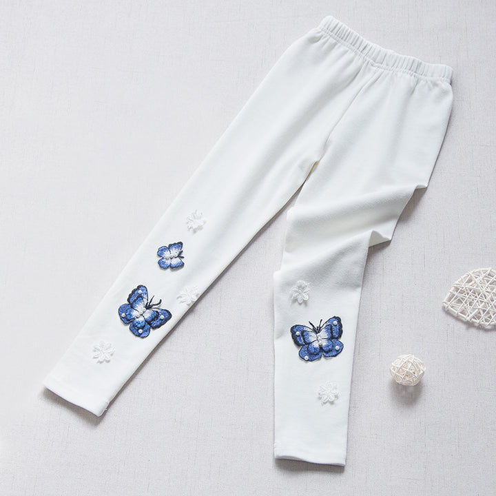 Mädchen Leggings mit bunten Schmetterlingsstickereien Drune