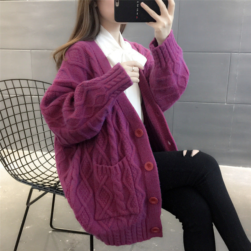 Damen Wabenstrick Oversized Cardigan mit Taschen und Knopfdetail Drune