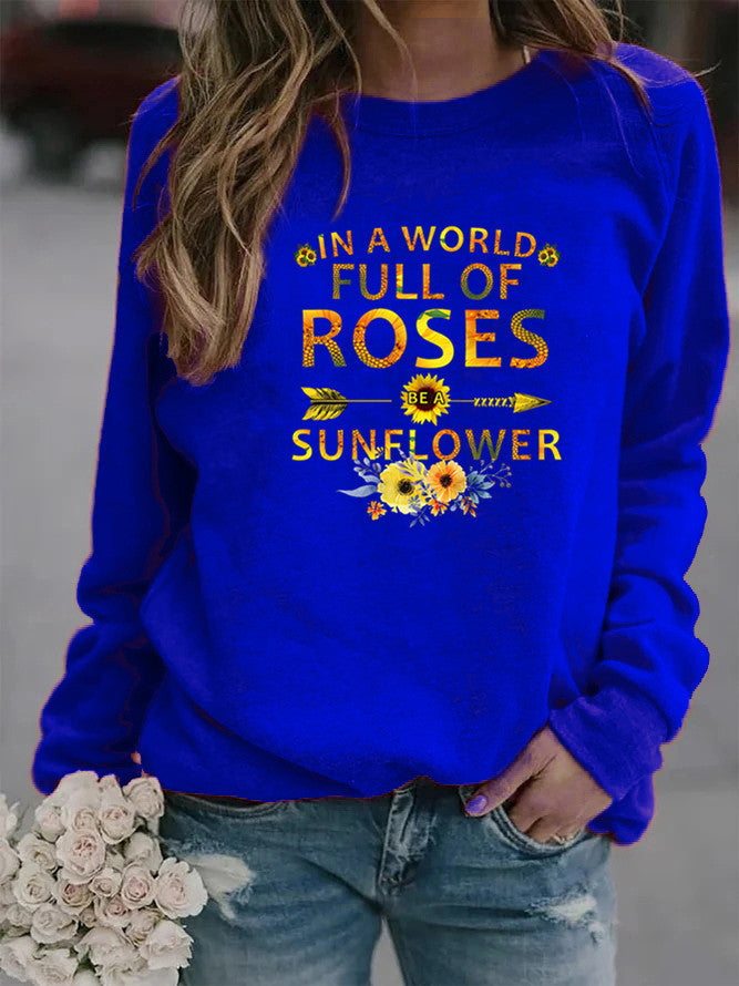 Damen Sweatshirt mit inspirierendem Motiv und Blumenverzierung Drune