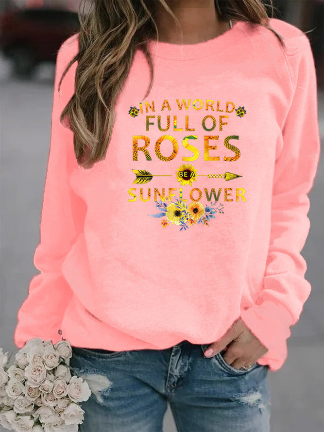 Damen Sweatshirt mit inspirierendem Motiv und Blumenverzierung Drune