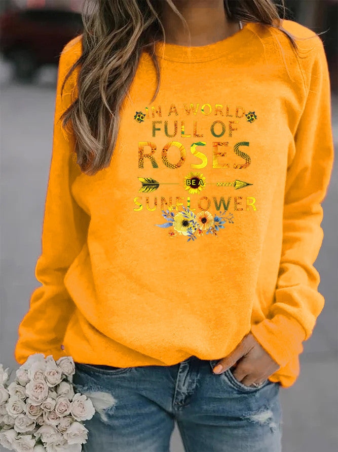 Damen Sweatshirt mit inspirierendem Motiv und Blumenverzierung Drune