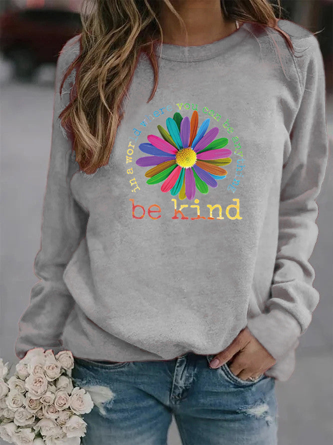 Damen Sweatshirt mit buntem motivierendem Blumen-Design und weicher Innenseite Drune
