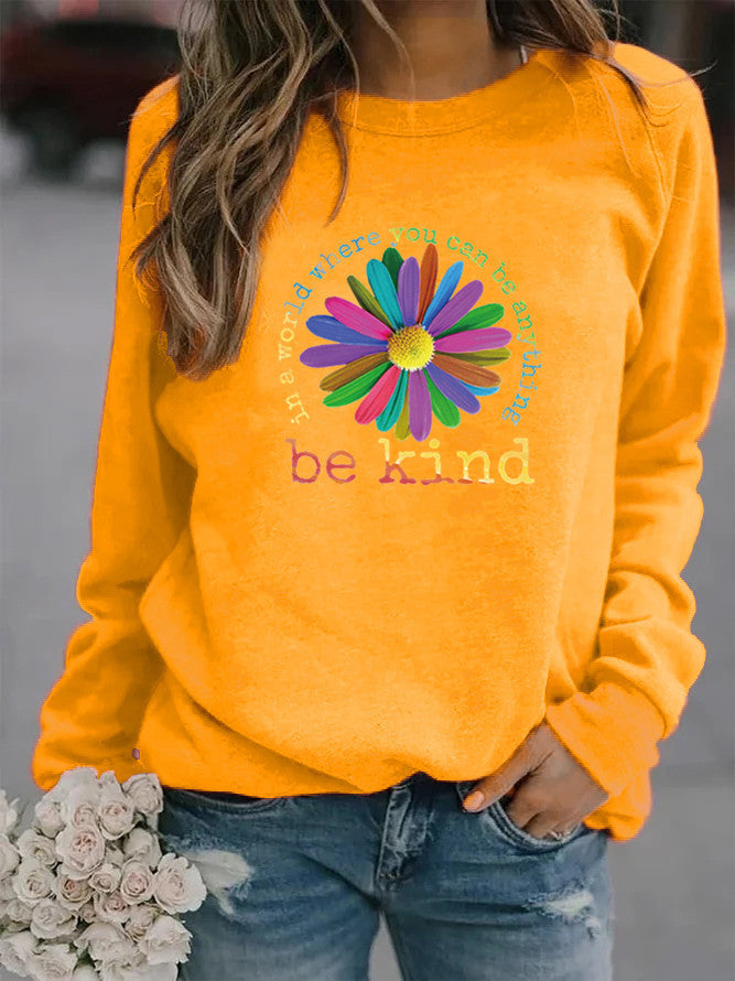 Damen Sweatshirt mit buntem motivierendem Blumen-Design und weicher Innenseite Drune