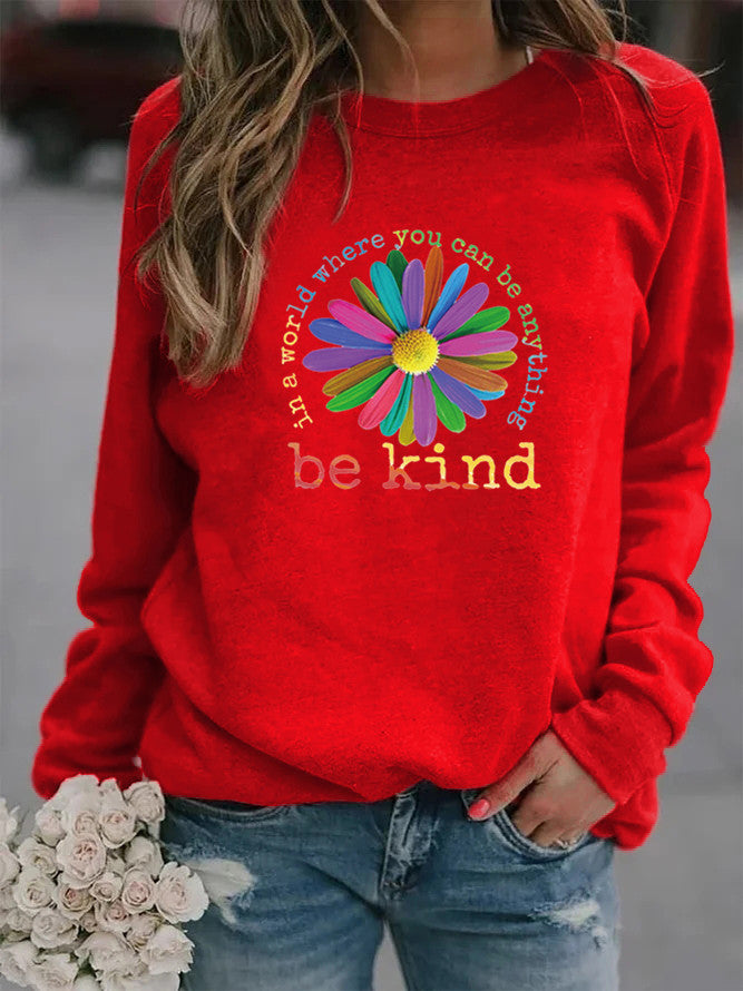 Damen Sweatshirt mit buntem motivierendem Blumen-Design und weicher Innenseite Drune