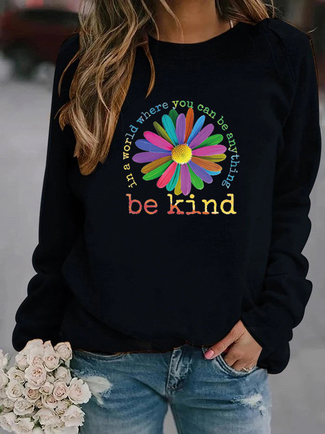 Damen Sweatshirt mit buntem motivierendem Blumen-Design und weicher Innenseite Drune