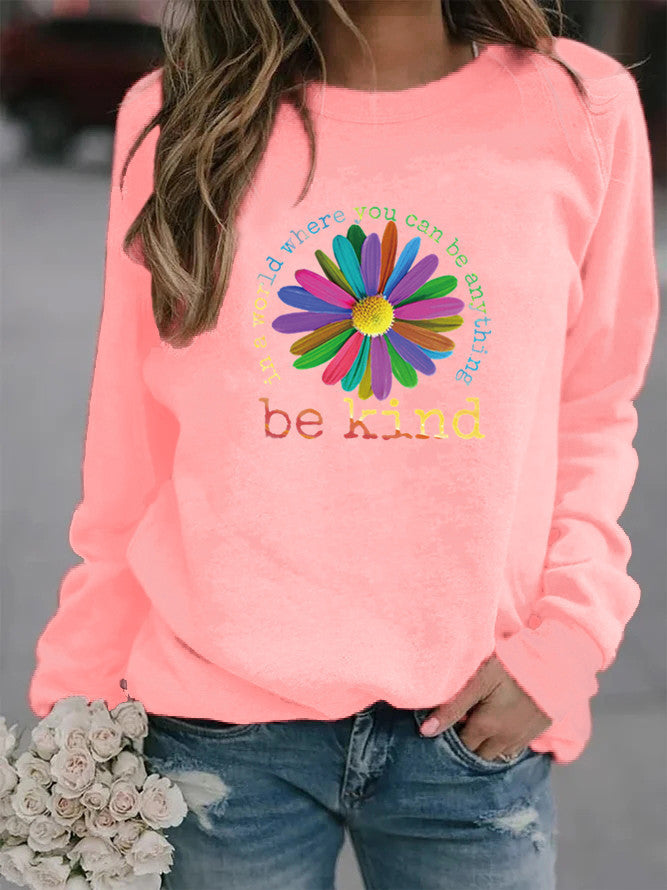 Damen Sweatshirt mit buntem motivierendem Blumen-Design und weicher Innenseite Drune