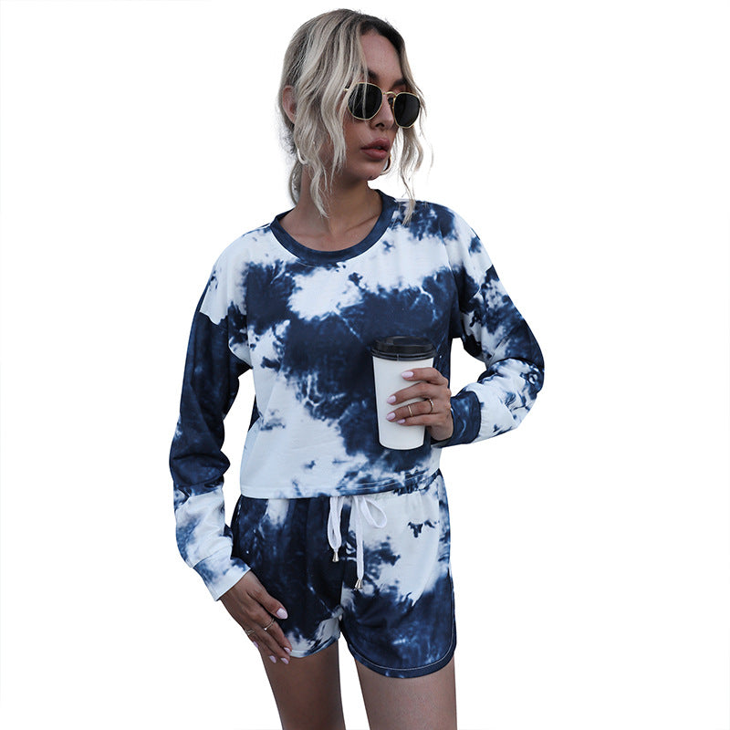 Damen lässiges Set mit kurzem Blickfang und einzigartigem Batikdesign Drune