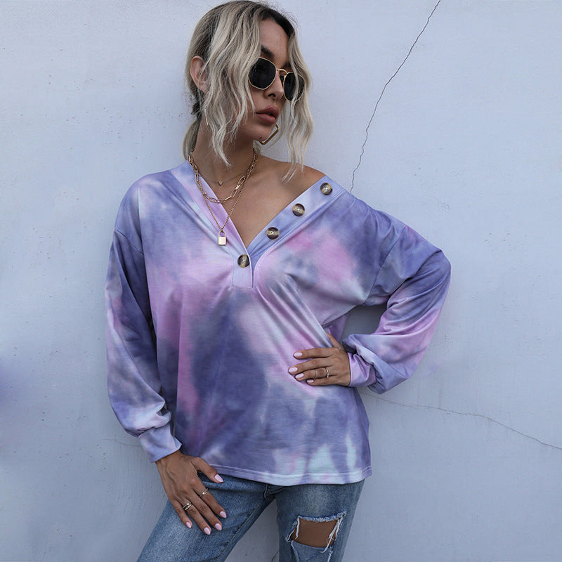 Damen Oversized Pullover mit tiefem V-Ausschnitt und modischen Knopfdetails Drune