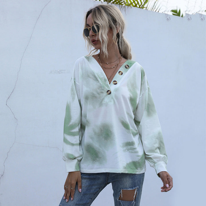 Damen Oversized Pullover mit tiefem V-Ausschnitt und modischen Knopfdetails Drune