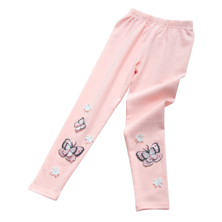 Mädchen Leggings mit bunten Schmetterlingsstickereien Drune