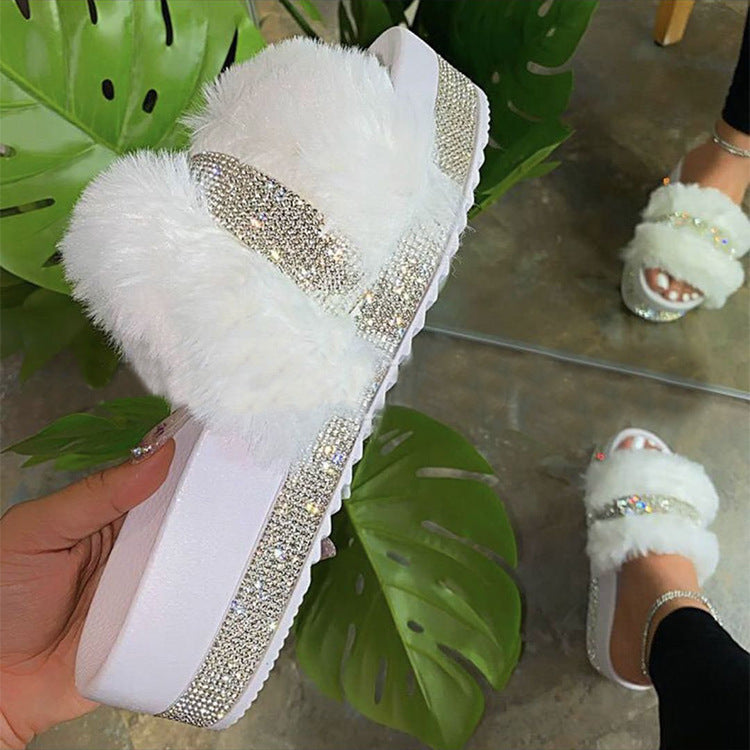 Damen Flauschige Riemchen-Pantoletten mit Glitzerakzenten Drune