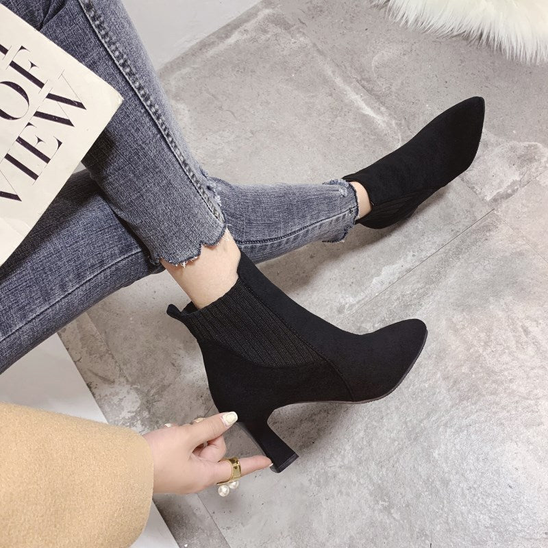 Damen nan spitze Ankleboots mit seitlichem Stretch-Einsatz und sculpted Blockabsatz Drune
