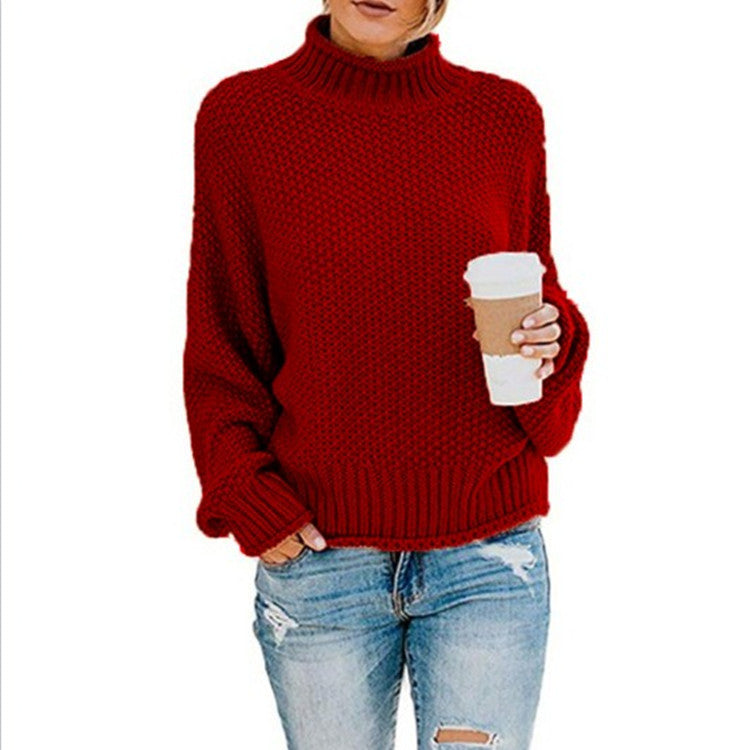 Damen Oversized Strickpullover mit hohem Kragen und luftiger Struktur Drune