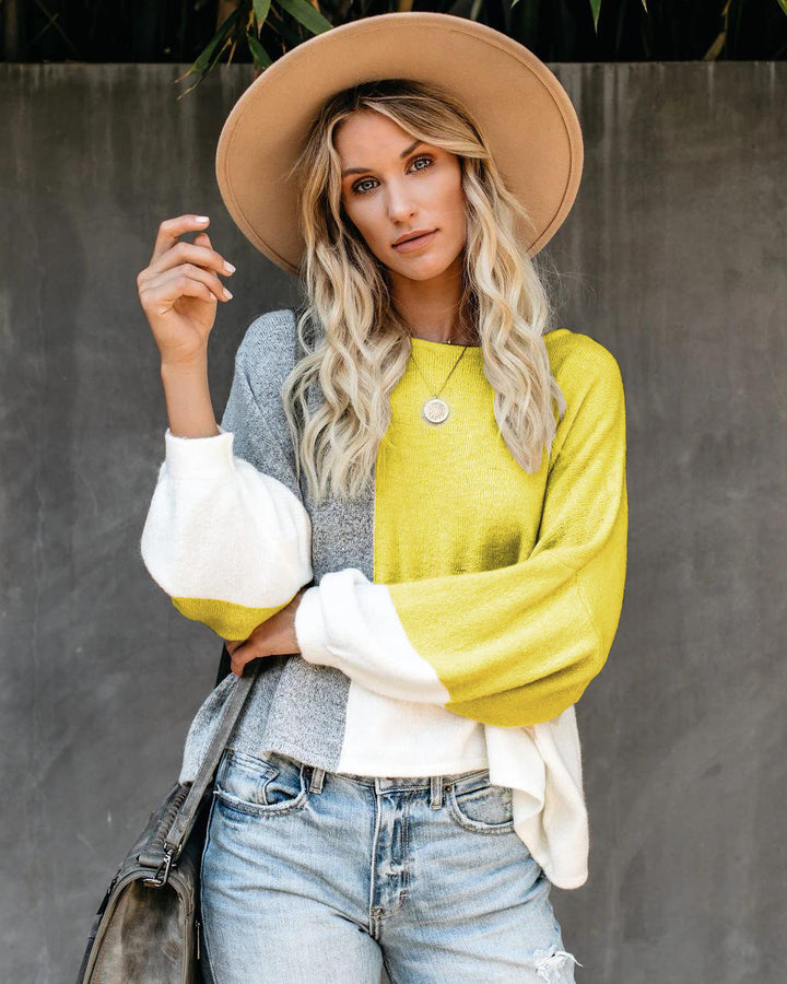 Damen modischer Oversized-Pullover mit einzigartigem Schnitt und kontrastierenden Farbblöcken Drune