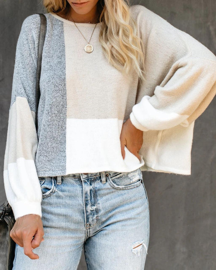 Damen modischer Oversized-Pullover mit einzigartigem Schnitt und kontrastierenden Farbblöcken Drune