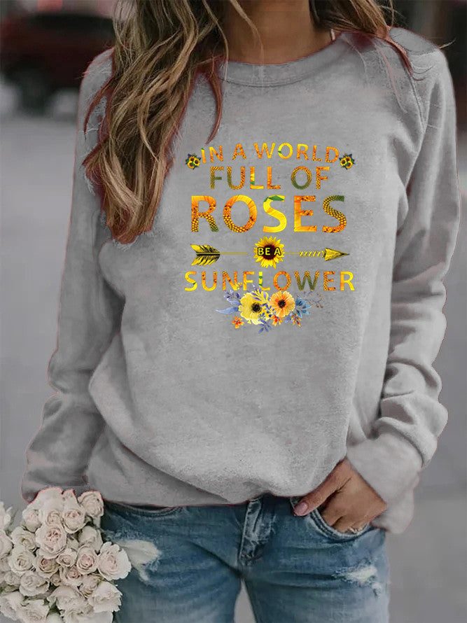 Damen Sweatshirt mit inspirierendem Motiv und Blumenverzierung Drune