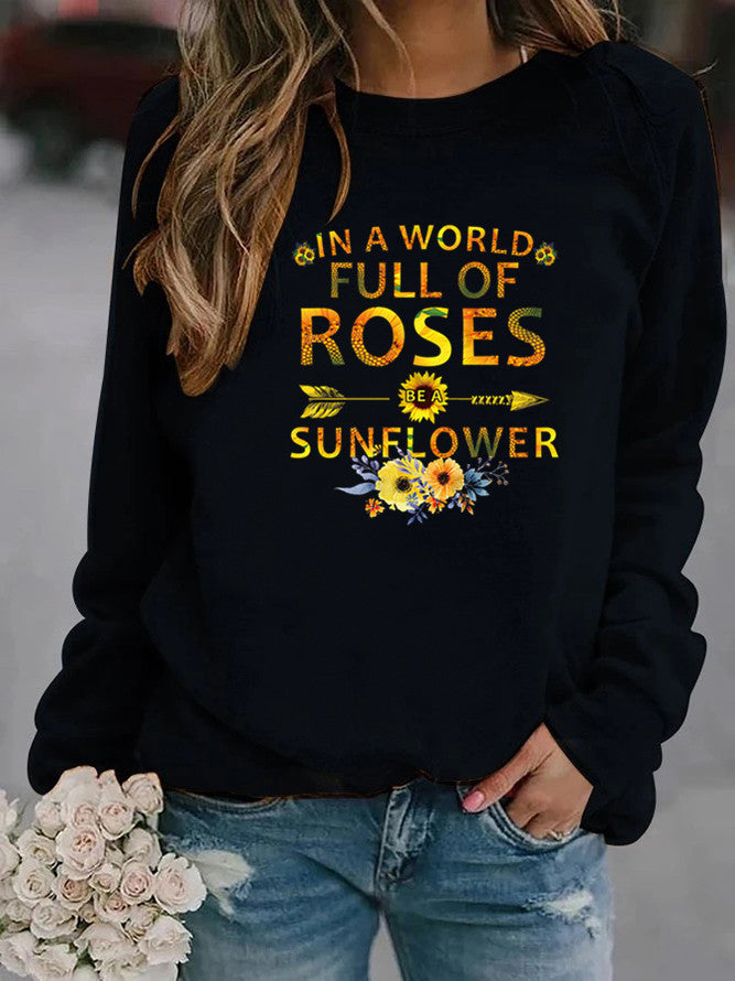 Damen Sweatshirt mit inspirierendem Motiv und Blumenverzierung Drune