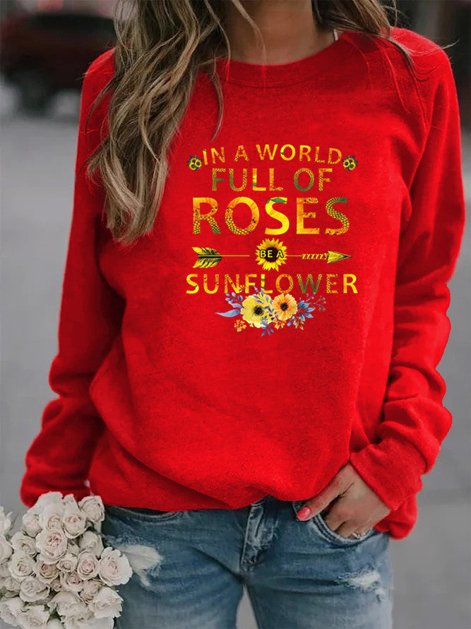 Damen Sweatshirt mit inspirierendem Motiv und Blumenverzierung Drune