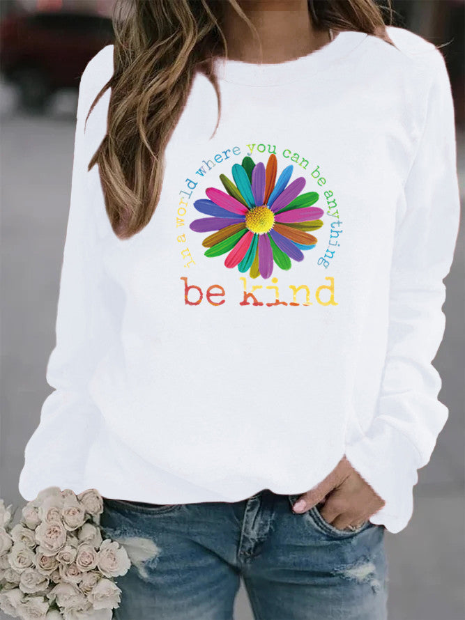 Damen Sweatshirt mit buntem motivierendem Blumen-Design und weicher Innenseite Drune