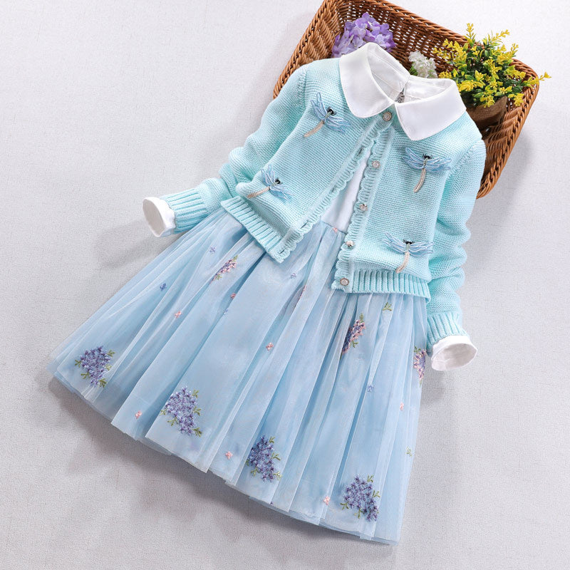 Mädchen festliches Kleid mit gehäkelter Bolero-Cardigan Drune