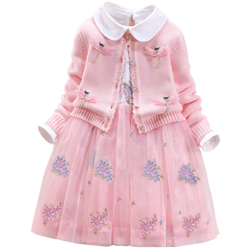 Mädchen festliches Kleid mit gehäkelter Bolero-Cardigan Drune
