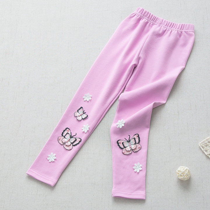 Mädchen Leggings mit bunten Schmetterlingsstickereien Drune