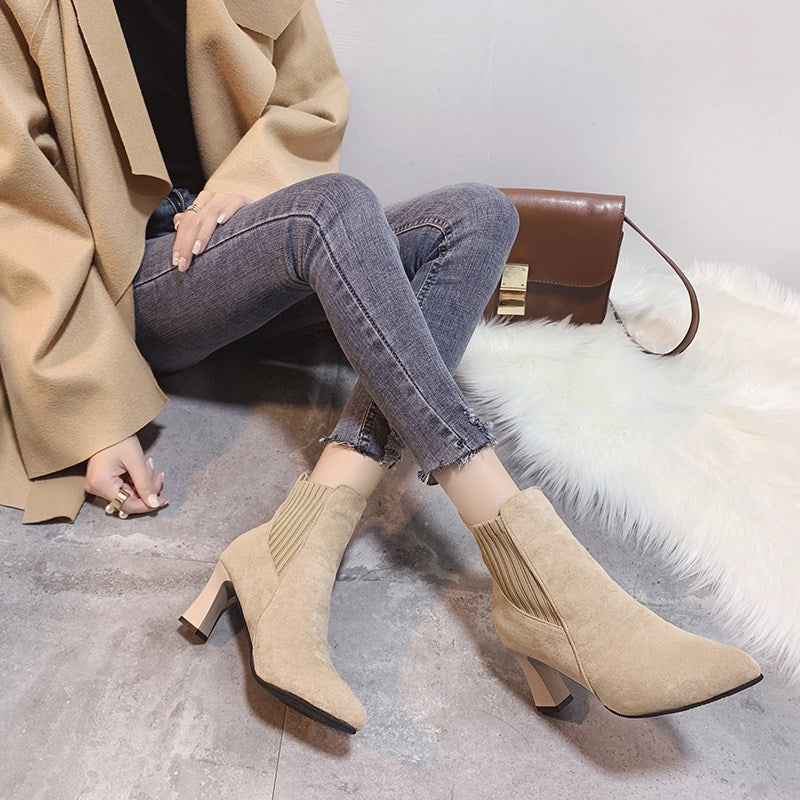 Damen nan spitze Ankleboots mit seitlichem Stretch-Einsatz und sculpted Blockabsatz Drune