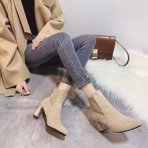Damen nan spitze Ankleboots mit seitlichem Stretch-Einsatz und sculpted Blockabsatz Drune